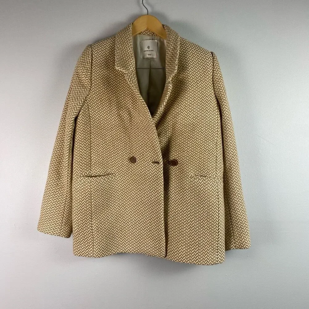 ANINE BING Fishbone Herringbone Pattern Blazer Jacket